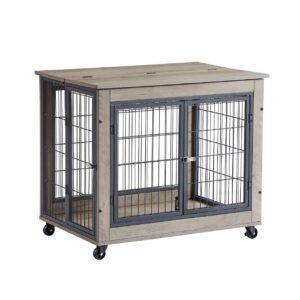 Dog Cage Crate With Double Doors On Casters Grey